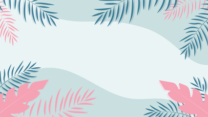 Obraz premium Aesthetic tropical summer background featuring abstract palm leaves in pink and blue shades. Perfect for digital designs, invitations, wallpapers, and creative projects.