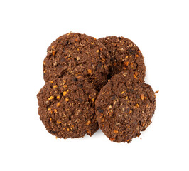 Chocolate oatmeal cookies, healthy cereal oat crackers with nuts, crispy homemade cookie with cocoa powder