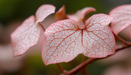 Delicate Pink Leaves with Intricate Vein Patterns Close Up