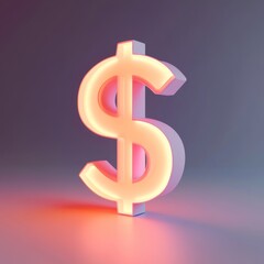 Obraz premium Glowing 3D Dollar Sign Icon on Simple Background for Clean Design