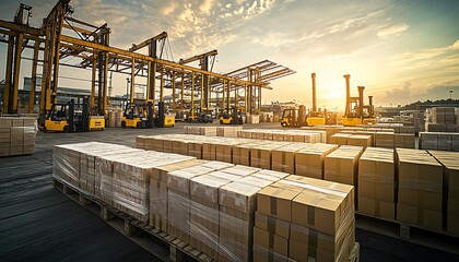 Fototapeta premium Cargo Shipping Logistics at Sunset Port