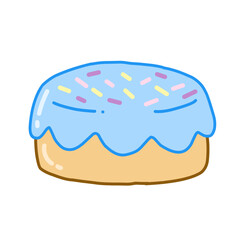 hand-drawn cake icon with blue icing and colorful sprinkles. Use it for bakery logos, food delivery apps, or birthday 