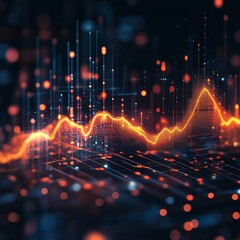 Fototapeta premium Glowing 3D Digital Graph Floating Upward in Abstract Data Visualization