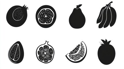 Fruit icons set, variety, simple illustration