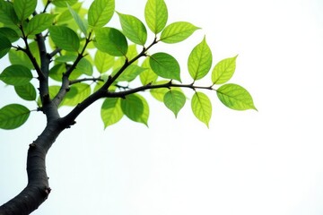 Obraz premium Twisted branch with leaves on a white background, tree branches, branch