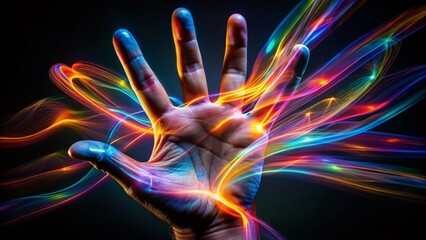 Striking Hand Gesture: Long Exposure Photography of Five Fingers Forming Abstract Shapes