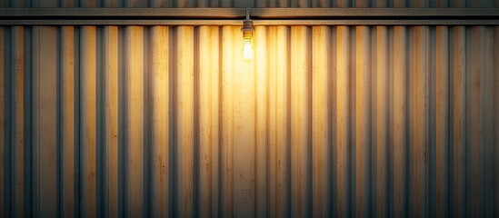 Light beige container wall with vertical lines illuminated by a warm light bulb above creating a soft glow with ample copy space to the right