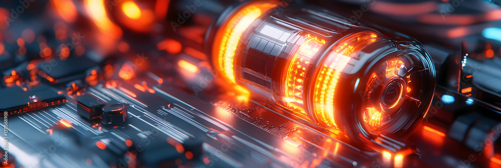 Wall mural a close-up of a futuristic pacemaker with glowing components -