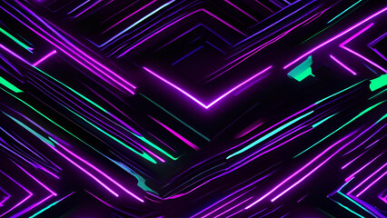 Vibrant Neon Lines: A captivating and energetic visual feast of glowing neon lines in various shades of purple, blue, and green. The composition creates a dynamic, futuristic aesthetic.