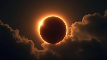 Naklejka premium Majestic Solar Eclipse Over Cloudy Horizon