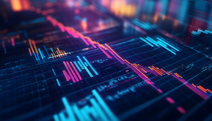 A close-up of a stock market chart with volume bars and price action  -