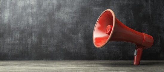 Red megaphone positioned on a dark textured blackboard surface with ample copyspace to the left for text or branding elements.