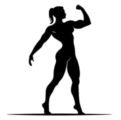 silhouette of a strong girl, girl with muscles posing vector shape illustration