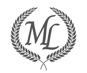 Initial letter M and L, ML monogram logo design with laurel wreath. Luxury calligraphy font.
