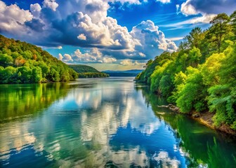 Fototapeta premium Stunning High-Definition Photo of the Tennessee River, North Alabama's Scenic Beauty