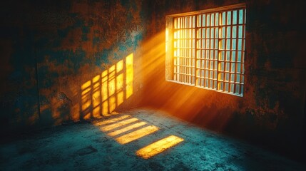 Prison cell, sunbeams, dawn, hope