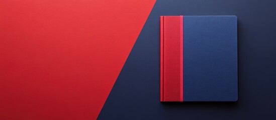 Navy blue notepad with red strip on dark navy background featuring a blank white sheet for copy space positioned top left in image.