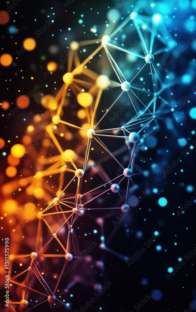 Aufkleber Abstract Network Design with Vibrant Color Gradients and Bokeh Effects in Dark Background