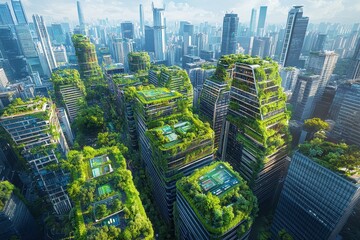 Fototapeta premium A bird's eye view of a modern city powered by innovation, technology, and sustainable energy solutions.