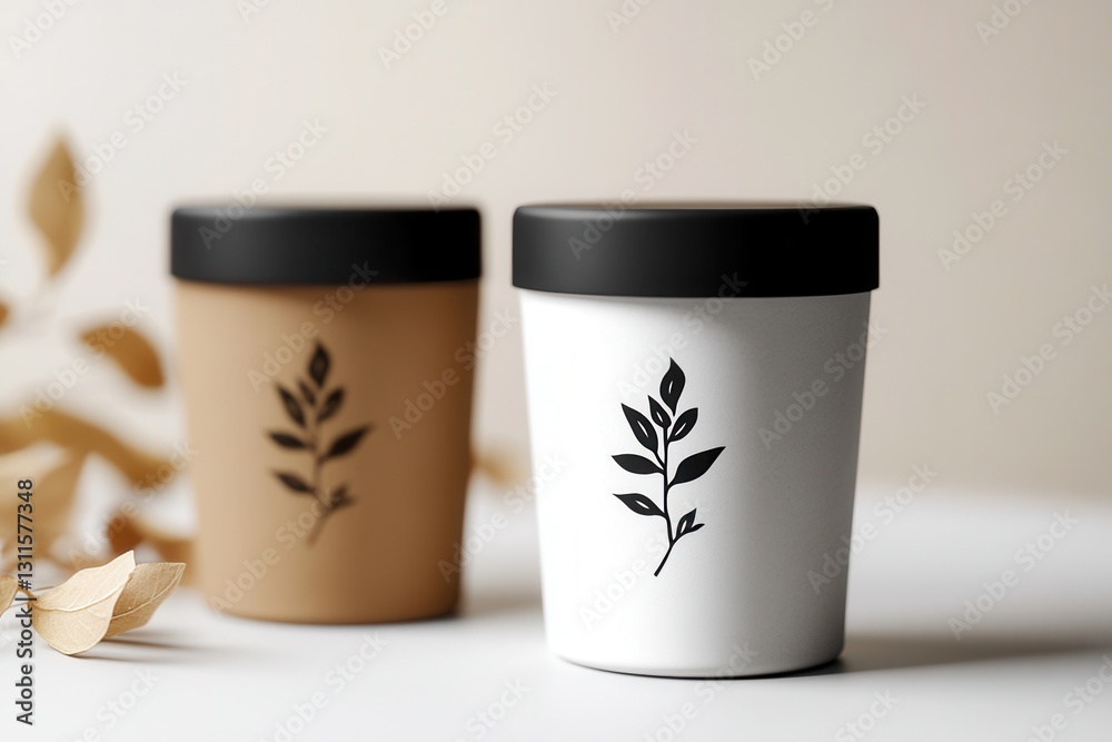 Poster elegant minimalist spice jar design showcases simple black and white herbal branding against a soft 