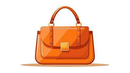 Orange leather handbag purse standing on white background