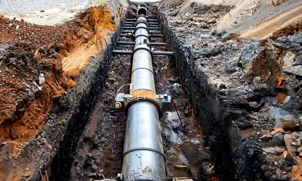 Laying large diameter pipes in deep trench