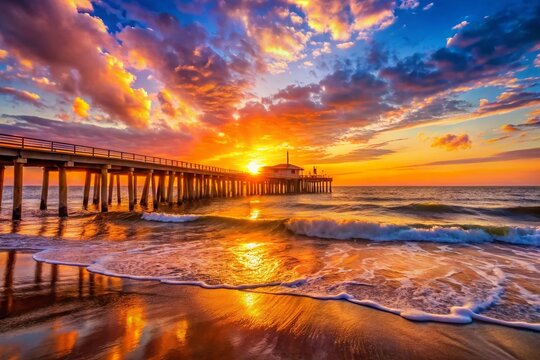 Stunning Sunrise over Belmar Fishing Pier - New Jersey Coastline