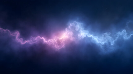 Fototapeta premium Dramatic Purple and Blue Lightning Bolt Strike in Dark Night Stormy Sky Image