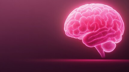 A glowing pink brain illustration against a dark background, symbolizing thoughts, intelligence, or neurological concepts.
