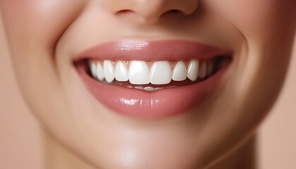 Obraz premium Close-up of a woman's bright, healthy smile.