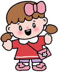 빨간 원피스에 행복한 여자 아이