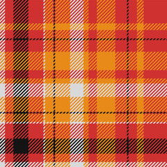 Floor plaid texture pattern, card textile seamless check. Christmas ornament background vector tartan fabric in red and orange colors.