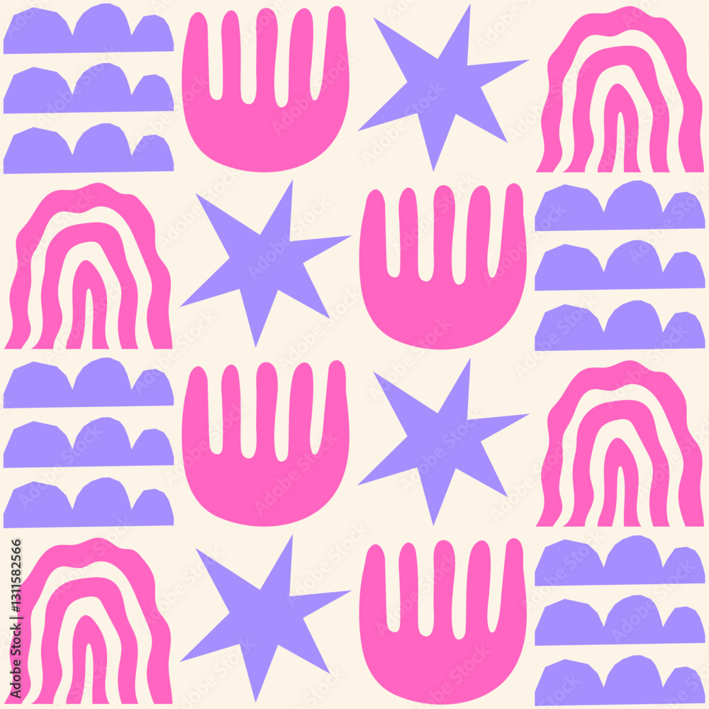 Poster cute geometric seamless pattern with hand drawn shapes on a beige background. simple groovy modern d