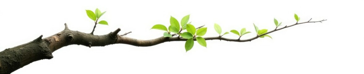 Fototapeta premium Long and thin branch extending from the tree trunk on white, single, long, branch