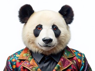 Obraz premium Stylish Panda in Jacket: Adorable Aerial View Stock Photo