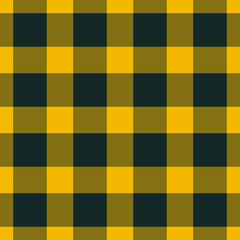 Deco fabric check tartan, list background vector textile. Industrial plaid texture seamless pattern in yellow and dark colors.