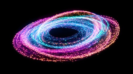 Vibrant swirling light trails create a luminous ring