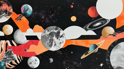 Space exploration collage planets astronomy rocket AI generated