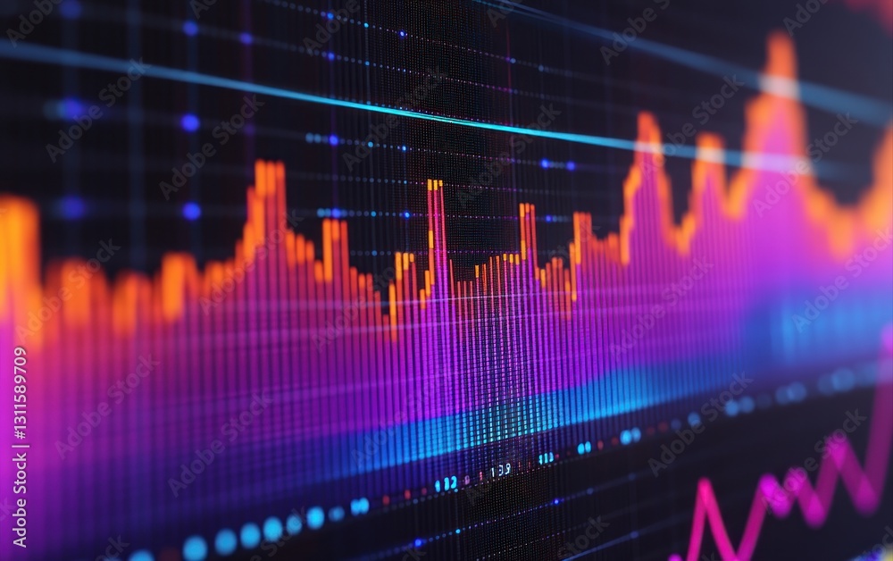 Aufkleber Colorful Abstract Data Visualization with Bright Lines and Graphs in Financial Analysis Concept