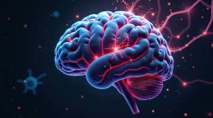 Illuminated Brain Anatomy A Detailed 3D Render of Neural Pathways and Synaptic Activity