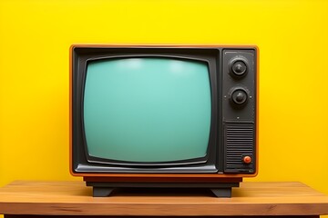 Retro Vintage Television on Yellow Background - Classic TV Set Image