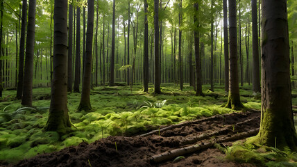 Obraz premium Lush forest with visible soil layers, symbolizing growth and sustainability in the tree wood business