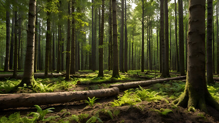 Fototapeta premium Lush forest with visible soil layers, symbolizing growth and sustainability in the tree wood business