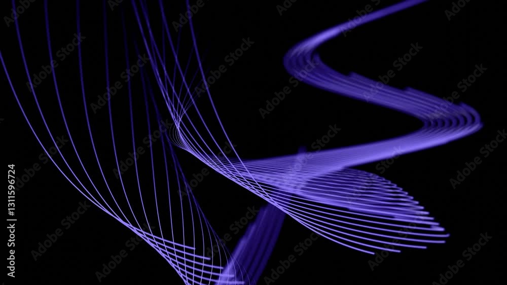 Poster A dynamic abstract design featuring glowing purple lines in a fluid spiral pattern, set against a black background, creating a modern and futuristic aesthetic.


