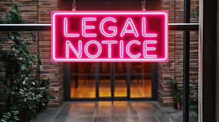 law restriction policy concept. Neon sign displaying a legal notice in a modern interior setting.