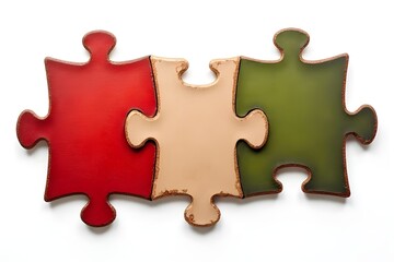 Obraz premium Three puzzle pieces fitting together in red, beige, and green colors