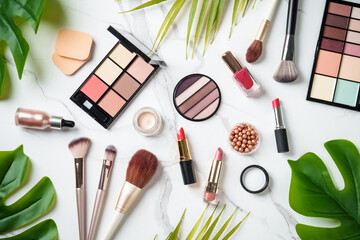 Cosmetic products on white background.