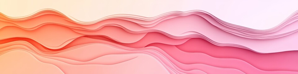 Obraz premium Abstract Minimalist Pastel Wave Swirls Gradient Background Pink, Peach, Orange 3D Layered Texture
