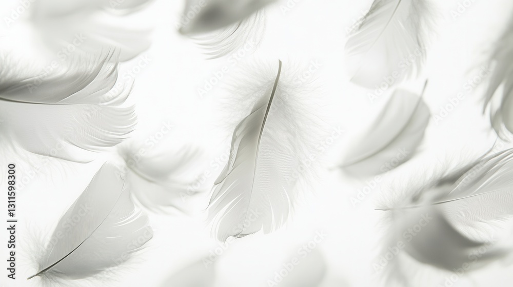 Leinwandbilder soft floating feathers create an ethereal atmosphere against a serene white background in a dreamlik