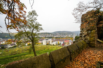 View of Bingen am Rhein and the surrounding landscape. Settlement in Rhineland-Palatinate
